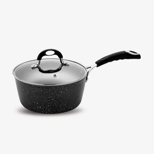 Black Nonstick Forged Aluminum Sauce Pan With Soft Touch Bakelite Handle