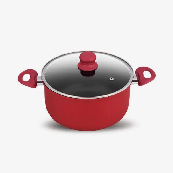 Red Nonstick Rolled Edge Aluminum Casserole With Soft Touch Bakelite Handle