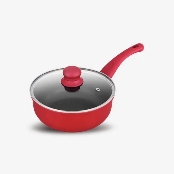 Red Nonstick Rolled Edge Aluminum Sauce Pan With Soft Touch Bakelite Handle