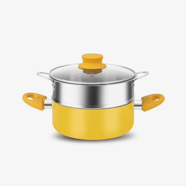 Yellow Nonstick Press Aluminum Casserole With Soft Touch Bakelite Handle